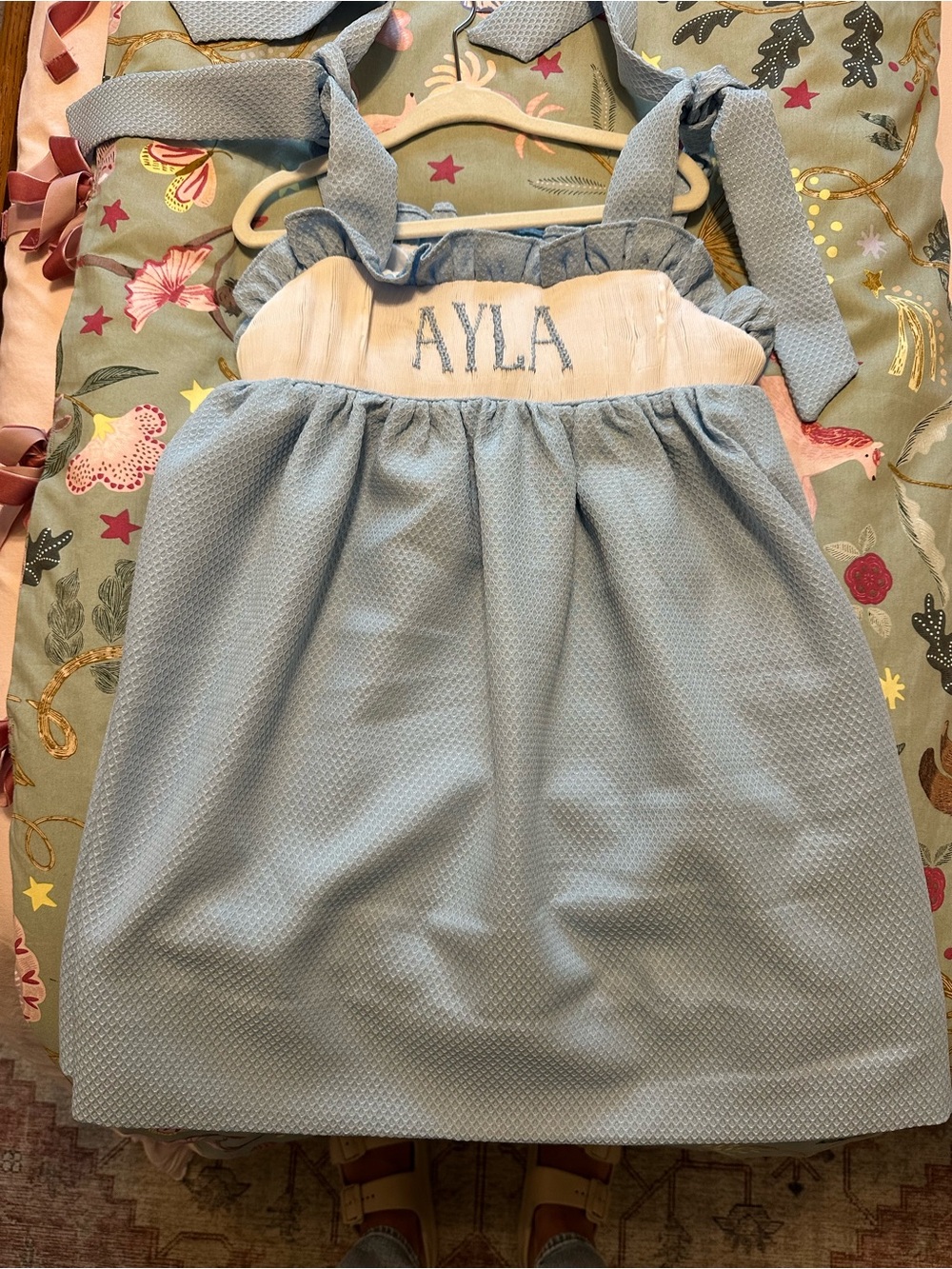 Custom AYLA light blue 4T honeycomb dress with shoulder ties